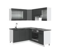 Cuisine en angle Fame-Line, 160 x 60 cm sans plan de travail, Anthracite maison de campagne/blanc, Vicco