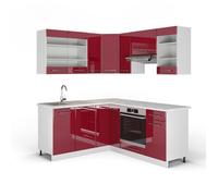 Cuisine en angle Fame-Line, 160 x 60 cm sans plan de travail, Bordeaux haute brillance/blanc, Vicco
