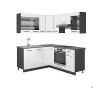 Cuisine en angle Fame-Line, 160x190cm , PT Anthracite, Blanc brillant/Anthracite, Anthracite, Vicco