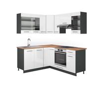 Cuisine en angle Fame-Line, 160x190cm , PT Chêne, Blanc brillant/Anthracite, Anthracite, Vicco