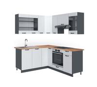 Cuisine en angle Fame-Line, 160x190cm , PT Chêne, Blanc cottage/anthracite, Anthracite, Vicco