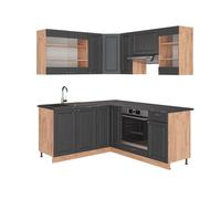 Cuisine en angle Fame-Line, 190 x 160 cm, PT Anthracite, Anthrazit-Gold Landhaus/Chêne de force doré, Vicco 42713