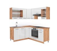 Cuisine en angle Fame-Line 190 x 160 cm PT Chêne Blanc Haute brillance/Chêne de force doré Vicco 42703