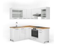 Cuisine en angle Fame-Line, 190 x 160 cm sans PT, Blanc Haute brillance/Blanc, Vicco 34463
