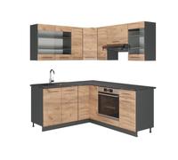 Cuisine en angle Fame-Line, 190 x 160 cm sans PT, Chêne de force doré/Anthracite, Vicco 38670