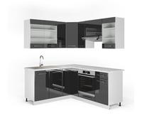 Cuisine en angle Fame-Line 190x46cm sans PT Anthracite Haute brillance Vicco