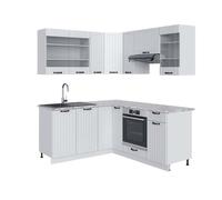 Cuisine en angle Fame-Line, 190x60cm, PT Marbre, Blanc campagne/Blanc, Vicco 42543