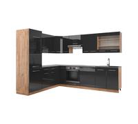 Vicco Cuisine en Angle Fame-Line, Anthracite Brillant/Chêne doré, 227 x 287 cm sans Plan de Travail