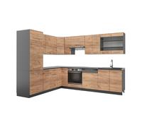Vicco Cuisine en Angle Fame-Line, Chêne doré/Anthracite, 287 x 227 cm