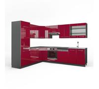 Cuisine en angle Fame-Line, 287 x 227 cm sans PT, Rouge bordeaux Haute brillance/Anthracite, Vicco 35794