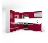 Cuisine en angle Fame-Line 287 x 227 cm sans PT Rouge bordeaux Haute brillance/Blanc Vicco 34815