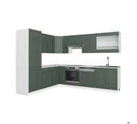 Cuisine en angle Fame-Line Single style rustique 227x287 blanc vert or Vicco