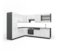 Cuisine en angle Fame-Line 287x46cm sans PT Blanc brillant/Anthracite Vicco