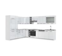 Cuisine en angle Fame-Line, 347 x 257 cm, PT Marbre, Blanc Haute brillance/Blanc, Vicco 47302