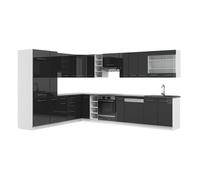 Vicco Cuisine en Angle Fame-Line, Anthracite Brillant/Blanc, 347x46cm sans PT, adapté à Une Planification de Cuisine Flexible et à Une Extension modulaire