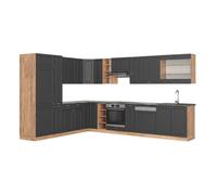 Cuisine en angle Fame-Line 347 x 257 cm sans PT Anthrazit-Gold Landhaus/Chêne de force doré Vicco 38702