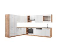 Vicco Cuisine en Angle Fame-Line, Blanc Brillant/Chêne doré, 257 x 347 cm sans Plan de Travail