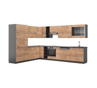 Cuisine en angle Fame-Line, 347x60cm, PT Anthracite, Chêne de force doré/Anthracite, Vicco 47326