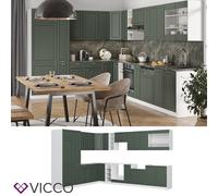 Cuisine en angle Fame-Line Single rustique 257x347 cm blanc vert or Vicco