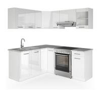 Vicco Cuisine en Angle Rick, Blanc Haute Brillance/Blanc, 187 x 167 cm