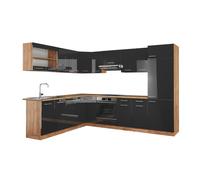 Vicco Cuisine en Angle R-Line, Anthracite Brillant/Chêne doré, 227 x 287 cm sans Plan de Travail