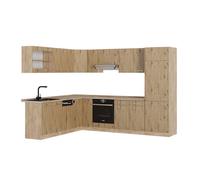 Vicco cuisine en angle R-Line, 227 x 287 cm sans plan de travail, Chêne Artisan/Chêne doré