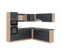 Cuisine en angle R-Line, 237 x 247 cm PT Anthracite, Béton noir/chêne doré, Vicco