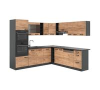 Cuisine en angle R-Line, 237 x 247 cm , PT Anthracite, Chêne doré/anthracite, Vicco