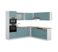 Cuisine en angle R-Line, 237 x 247 cm , PT Chêne, Bleu-gris/blanc, Vicco