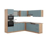 Cuisine en angle R-Line, 237 x 60 cm sans plan de travail, Bleu-gris/chêne doré, Vicco