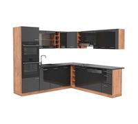 Cuisine en angle R-Line 247 x 237 cm PT Anthracite Anthracite Haute brillance/Chêne de force doré Vicco 43297