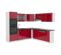 Cuisine en angle R-Line, 247 x 237 cm, PT Anthracite, Rouge brillant/Blanc, Vicco 42687