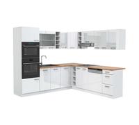 Cuisine en angle R-Line, 247 x 237 cm, PT Chêne, Blanc Haute brillance/Blanc, Vicco 42205