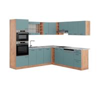 Cuisine en angle R-Line 247 x 237 cm PT Marbre Bleu-gris/Chêne de force doré Vicco 43083
