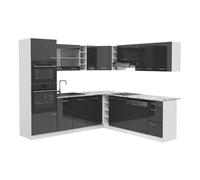 Cuisine en angle R-Line, 247 x 237 cm sans PT, Anthracite Haute brillance/Blanc, Vicco 37691