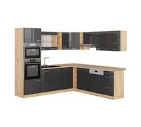 Cuisine en angle R-Line, 247 x 237 cm sans PT, Anthracite Haute brillance/Chêne de force doré, Vicco 37704