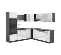 Cuisine en angle R-Line, 247 x 237 cm sans PT, Blanc Haute brillance/Anthracite, Vicco 37698