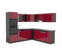Vicco Cuisine en Angle R-Line, Rouge Brillant/Anthracite, 247x46cm sans PT