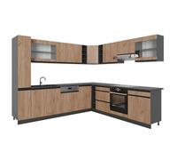 Cuisine en angle R-Line 277 x 257 cm J-Shape PT Anthracite Chêne de force doré/Anthracite Vicco 43164