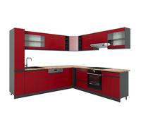 Cuisine en angle R-Line, 277 x 257 cm J-Shape, PT Chêne, Rouge/Anthracite, Vicco 43119