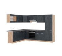 Cuisine en angle R-Line 287 x 227 cm PT Anthracite Béton noir/Chêne de force doré Vicco 47366
