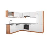 Cuisine en angle R-Line 287 x 227 cm PT Anthracite Blanc Haute brillance/Chêne de force doré Vicco 43300