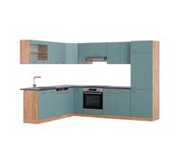 Cuisine en angle R-Line, 287 x 227 cm, PT Anthracite, Bleu-gris/Chêne de force doré, Vicco 43244