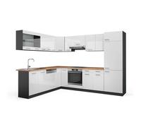 Cuisine en angle R-Line, 287 x 227 cm, PT Chêne, Blanc Haute brillance/Anthracite, Vicco 42928