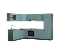 Cuisine en angle R-Line, 287 x 227 cm, PT Marbre, Bleu-gris/Anthracite, Vicco 43139