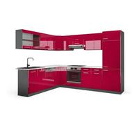 Cuisine en angle R-Line, 287 x 227 cm, PT Marbre, Rouge brillant/Anthracite, Vicco 43028