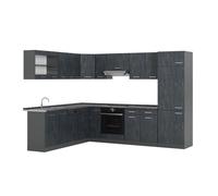 Cuisine en angle R-Line, 287 x 227 cm sans PT, Béton noir/Anthracite, Vicco 47412