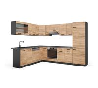 Cuisine en angle R-Line, 287 x 227 cm sans PT, Chêne de force doré/Anthracite, Vicco 34938