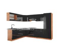 Cuisine en angle R-Line, 287x60cm, PT Marbre, Anthracite Haute brillance/Chêne de force doré, Vicco 42986