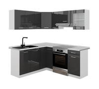 Cuisine en angle Rick, 187 x 167 cm, PT Marbre, Anthracite Haute brillance/Blanc, Vicco 58440